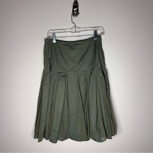 Anthropologie Odille Olive Green Pleated A-Line Skirt.